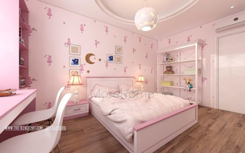 Gợi ý mẫu giường ngủ màu trắng chất liệu gỗ An Cường nhẹ nhàng cho phòng ngủ của bé gái