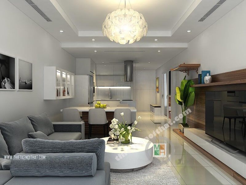 .
Để thiết kế một phòng khách hiện đại, tiện nghi trong căn hộ chung cư, cần sử dụng đồ nội thất nhỏ gọn và có cách sắp xếp hợp lý để tiết kiệm diện tích căn phòng.