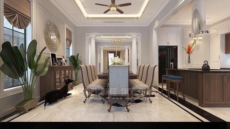 Bàn ghế ăn gỗ óc chó tân cổ điển là sản phẩm mang lại sự sang trọng cho không gian nội thất biệt thự.
