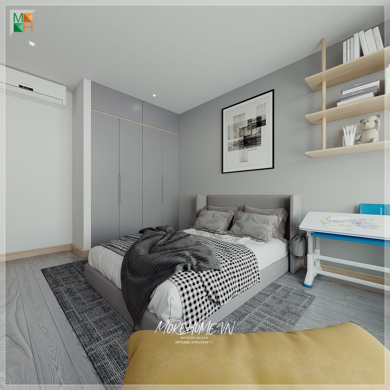 Giường ngủ màu xám bọc nệm êm ái cung cấp sự tiện lợi và sự thoải mái, mang đến trải nghiệm dễ chịu khi sử dụng.